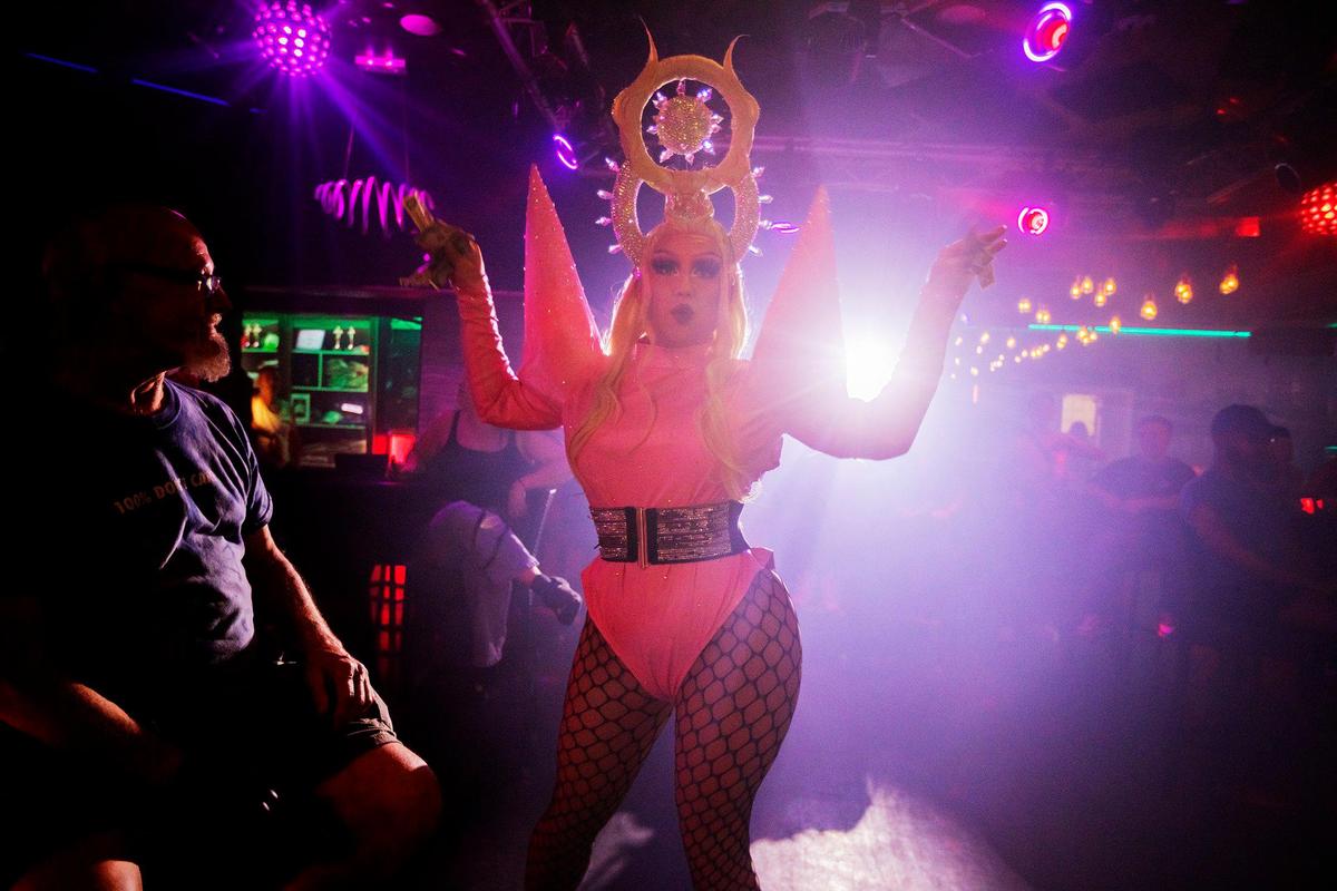 Drag queen performer Jacob Smith, known as Barbie Dicks, takes the stage at Georgie’s Alibi Monkey Bar in Wilton Manors during a Pride Month event on Tuesday night, June 10, 2025. Smith recently moved to South Florida from Iowa.