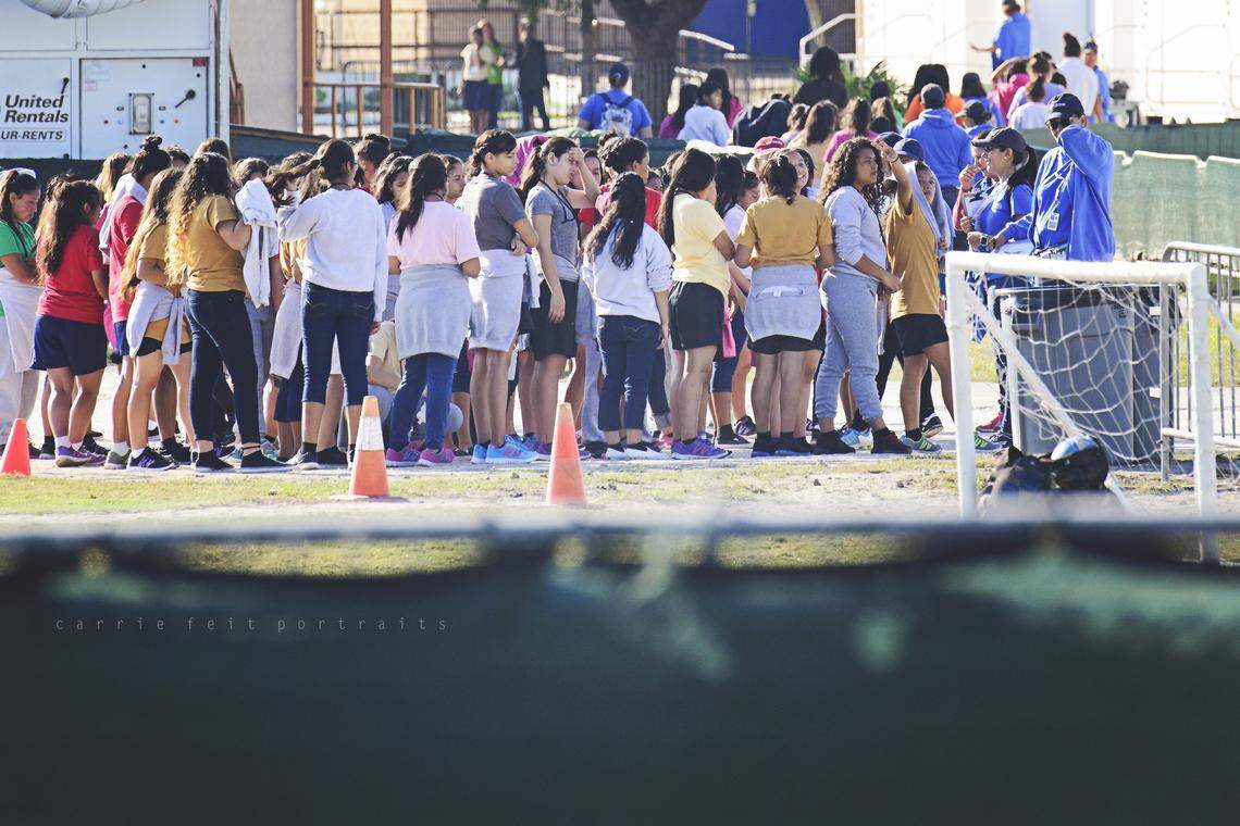 Children photographed at the Homestead shelter for unaccompanied minors in early March 2019.