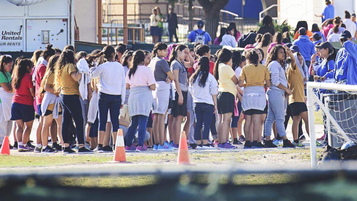 Children photographed at the Homestead shelter for unaccompanied minors in early March 2019.