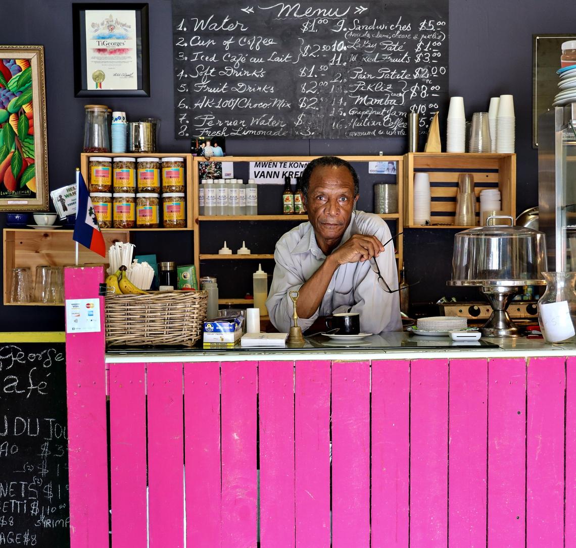 Georges “Ti Georges” Laguerre operates “Ti Georges Cafe” inside the Caribbean Marketplace in Little Haiti. Laguerre serves coffee grown in Haiti.
