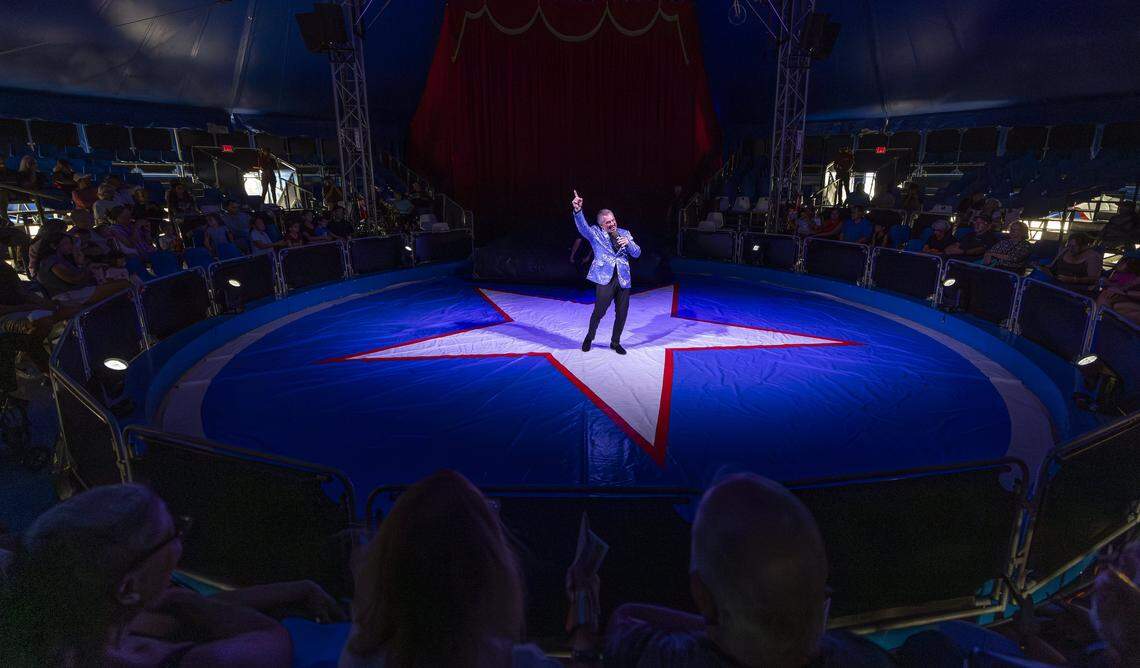 Guests watch a circus act during the opening day of the 74th annual Miami-Dade County Youth Fair on Thursday, March 12, 2026, in Miami, Fla.