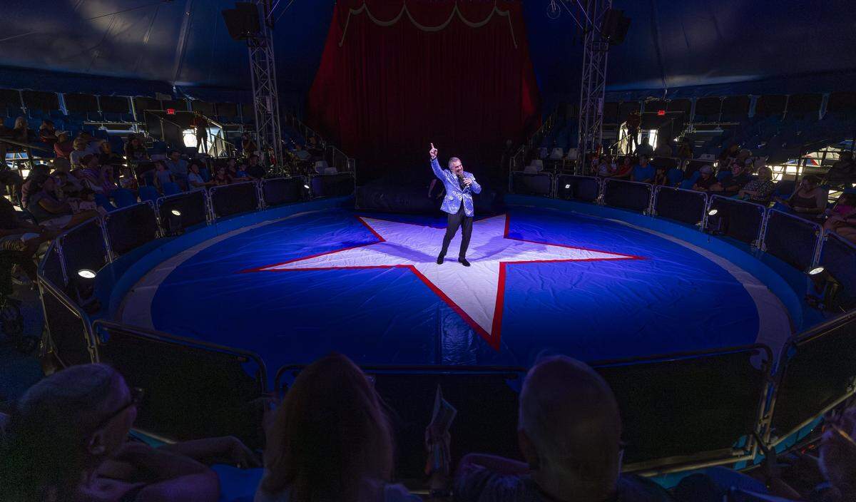 Guests watch a circus act during the opening day of the 74th annual Miami-Dade County Youth Fair on Thursday, March 12, 2026, in Miami, Fla.
