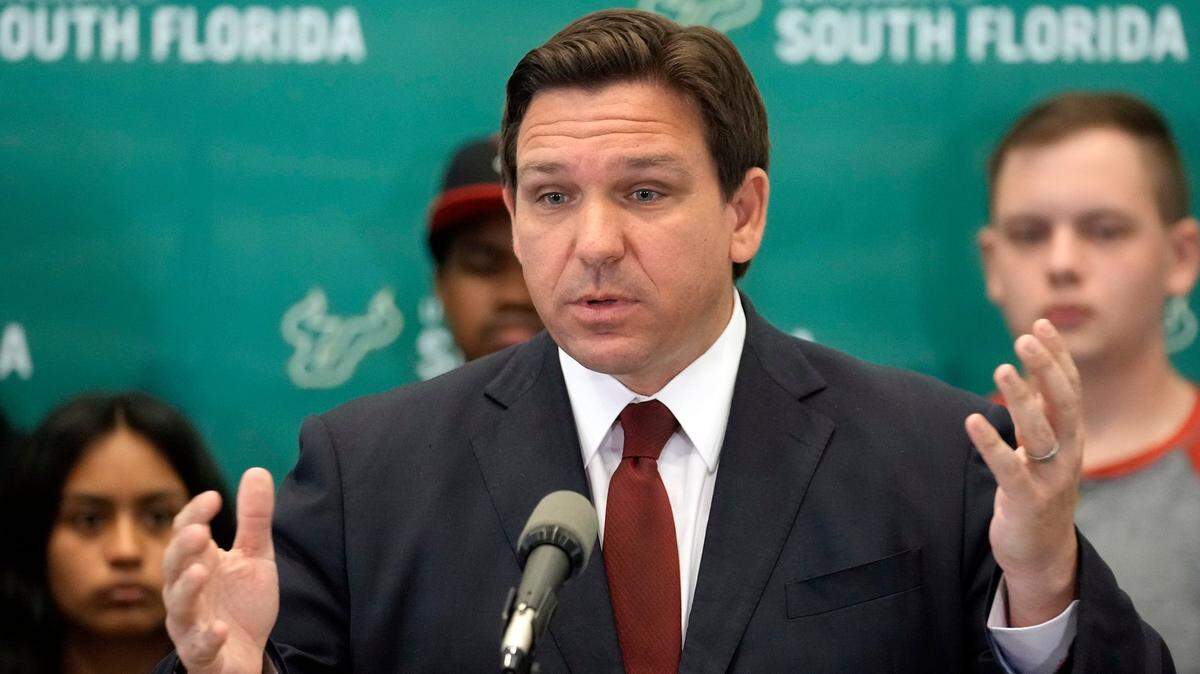 Florida Gov. Ron DeSantis speaks during a news conference at the University of South Florida, March 2, 2022, in Tampa.