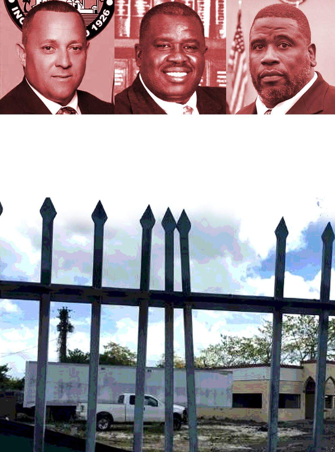 From left, former Opa-locka Commissioner Luis Santiago, former Opa-locka City Manager David Chiverton, former Public Works Supervisor Gregory Harris and lobbyist Dante Starks.