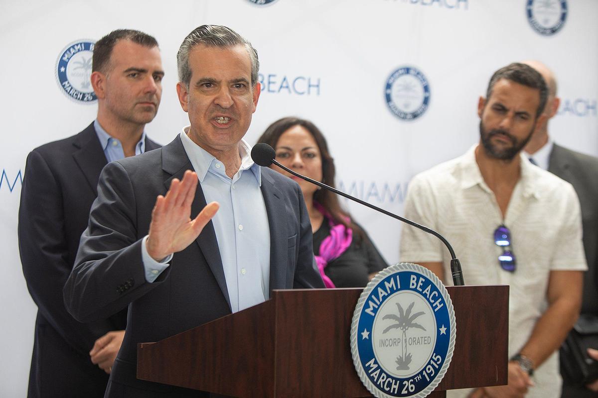 Miami Beach Mayor Steven Meiner speaks during a press conference about homelessness on Monday, July 29, 2024, at Miami Beach City Hall.