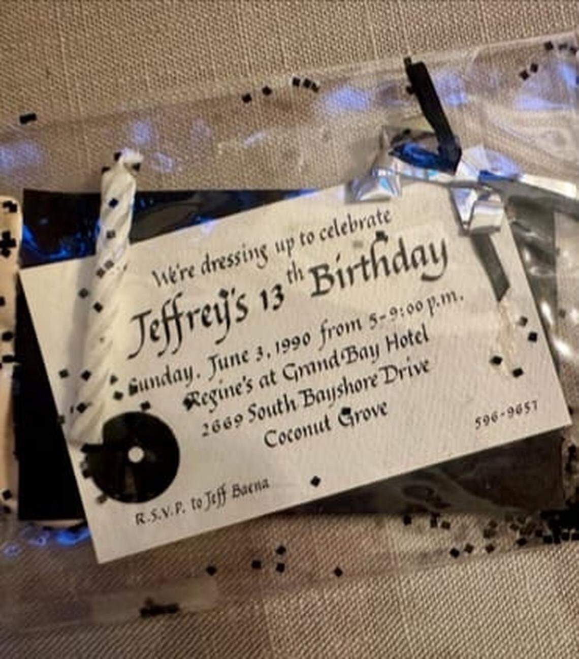 A birthday invitation to a party for Jeff Baena’s 13th birthday made by his mother, Barbara Stern.