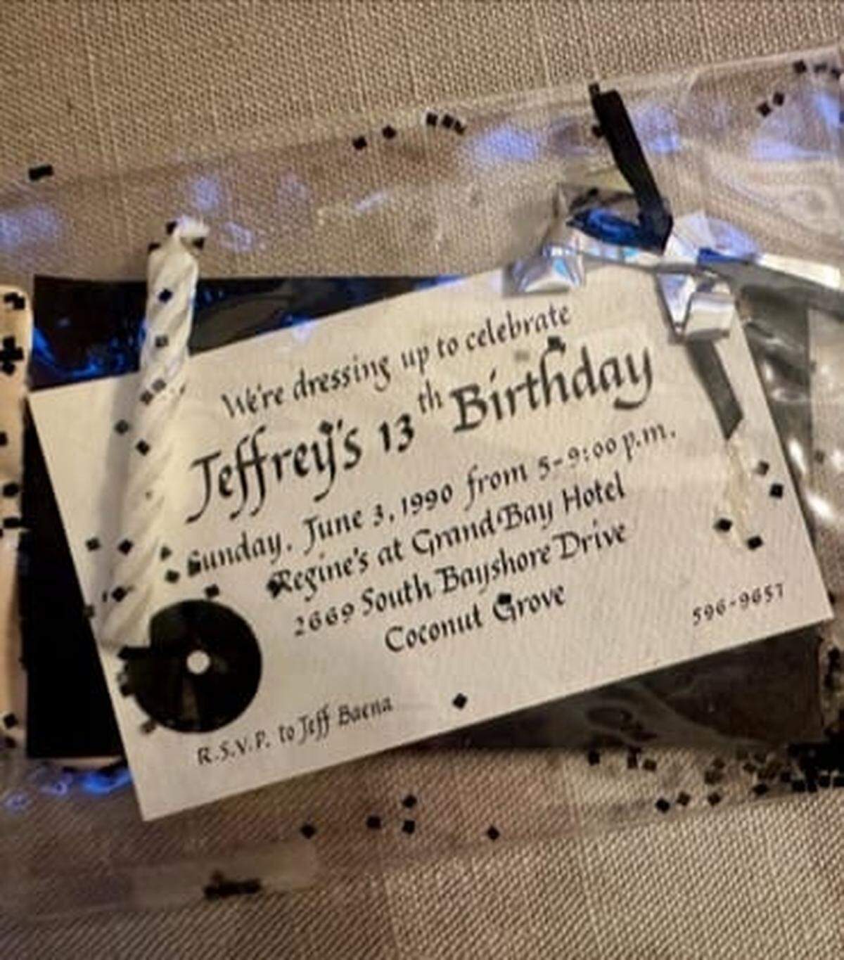 A birthday invitation to a party for Jeff Baena’s 13th birthday made by his mother, Barbara Stern.