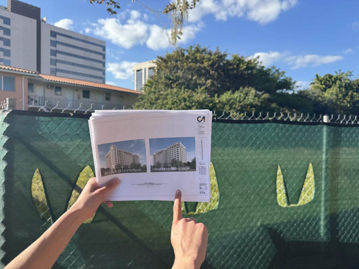 Sarina Sorrentino, Fifield’s vice president for development, pointed out a nearby development across the street from the historic Coral Gables Woman’s Club that is taller than the company’s proposed project at 110 Phoenetia Ave. during a recent tour of the property on Monday, Feb. 9, 2026.