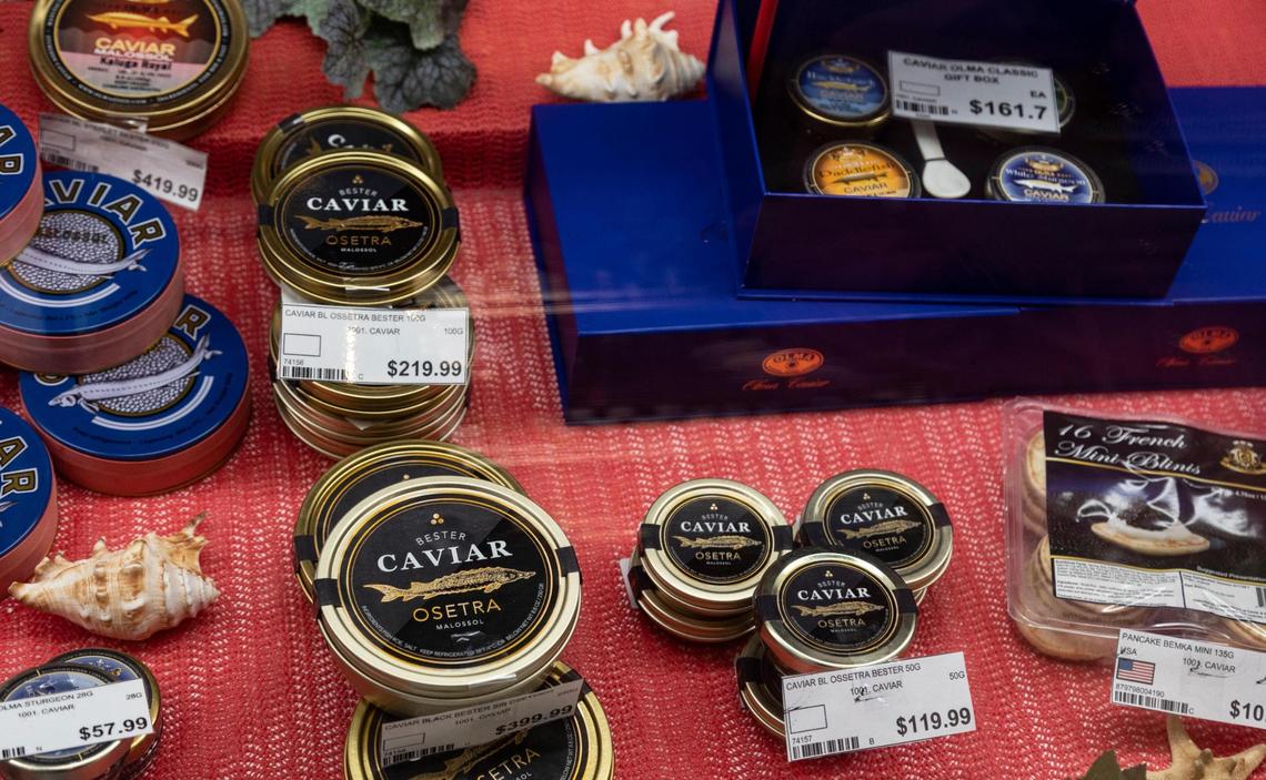 Caviar, a signature food and traditional symbol of luxury, for sale at Matryoshka in Sunny Isles Beach.