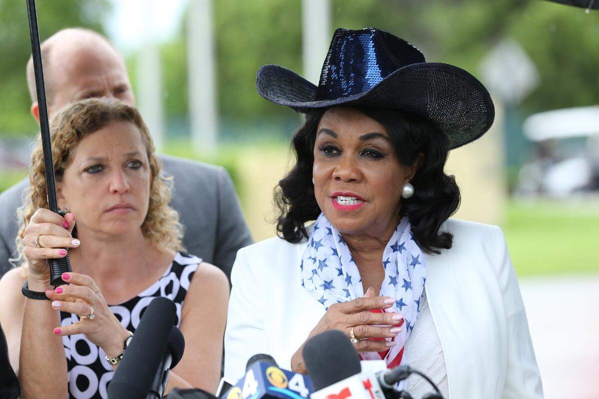 U.S. Congresswoman Frederica Wilson speaks to the media before touring Homestead shelter for migrant children on Saturday, June 23, 2018.