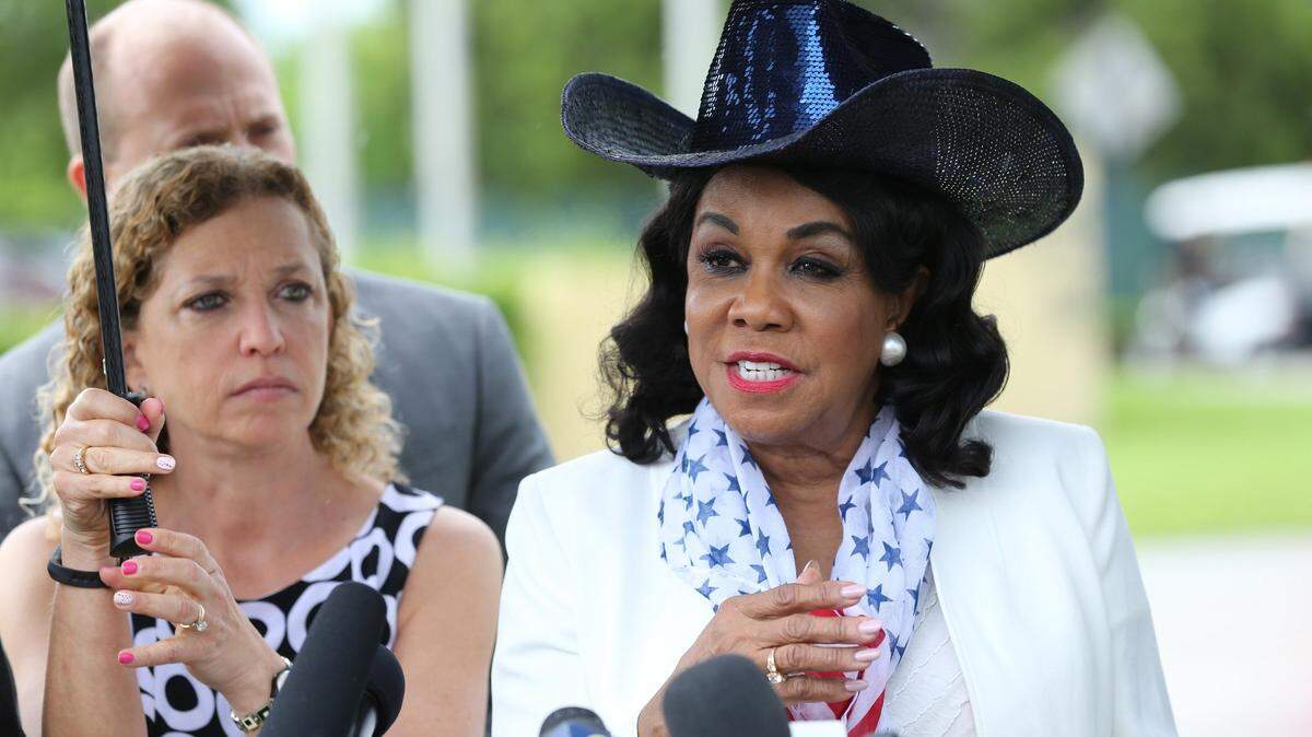 U.S. Congresswoman Frederica Wilson speaks to the media before touring Homestead shelter for migrant children on Saturday, June 23, 2018.