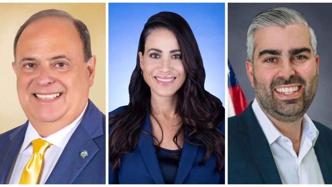 MIami-Dade County voters elected three commissioners on Tuesday night. They are, from left, Juan Carlos “J.C.” Bermudez in District 12, Danielle Cohen Higgins in District 8 and Anthony Rodriguez in District 10.