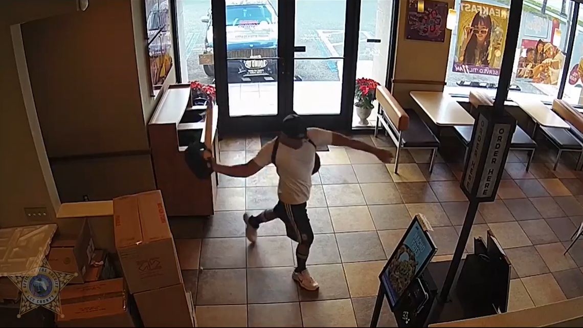 A man walked into a Taco Bell in Fort Myers, Florida, and began smashing things with a board covered in nails, the Lee County Sheriff’s Office says.