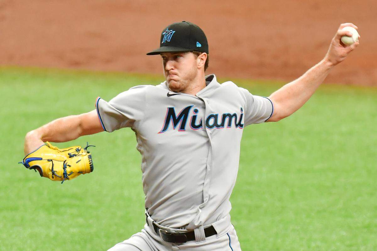ST PETERSBURG, FLORIDA - SEPTEMBER 06: Trevor Rogers #95 of the Miami Marlins delivers a pitch against the Tampa Bay Rays during the first inning at Tropicana Field on September 06, 2020 in St Petersburg, Florida. (Photo by Julio Aguilar/Getty Images)