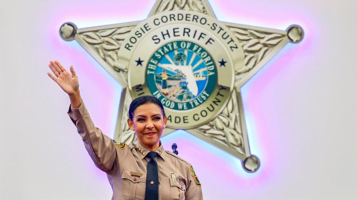 Miami-Dade County Sheriff Rosie Cordero-Stutz at her swearing in on Tuesday, Jan. 7, 2025. She’s asking for a $50 million increase to the Sheriff’s Office budget this year.