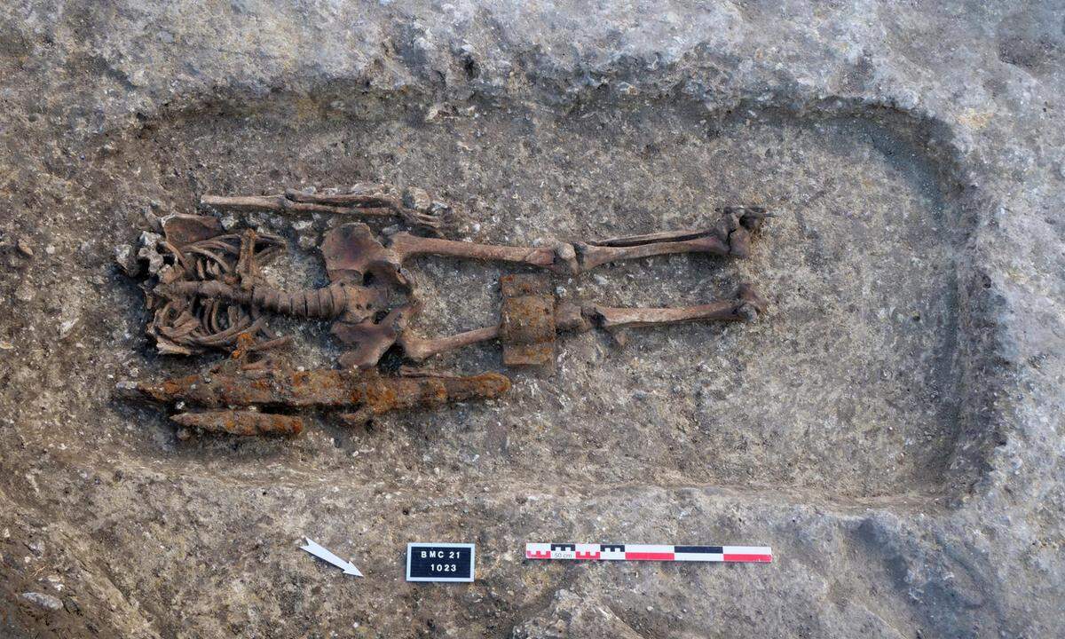 A warrior’s grave complete with sword and shield was discovered.