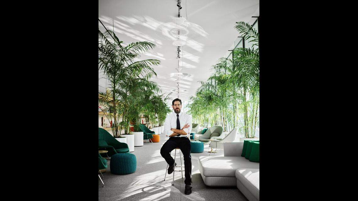 Terra CEO David Martin sits inside the lobby of the Eighty Seven Park luxury condo in Miami Beach.