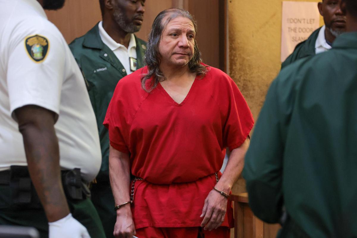 Jorge Barahona is led into a courtroom by Miami-Dade Corrections officers for a competency hearing at the Richard E. Gerstein Justice Building in Miami on July 22, 2025. 
