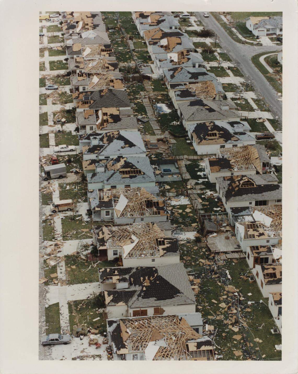 1992: Aerial view of destruction caused by Hurricane Andrew in Country Walk neighborhood.