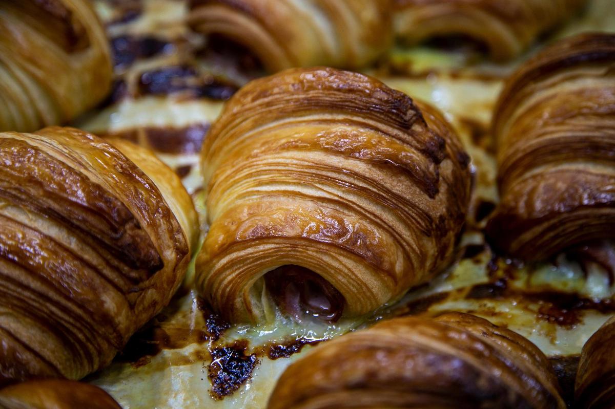 Ham and cheese croissants just out of the oven at the Caracas Bakery.