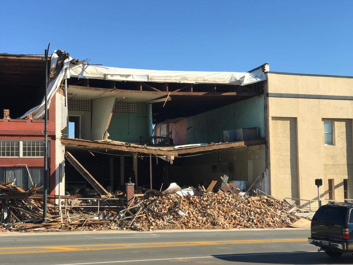 A building in downtown Marianna hit by Hurricane Michael.