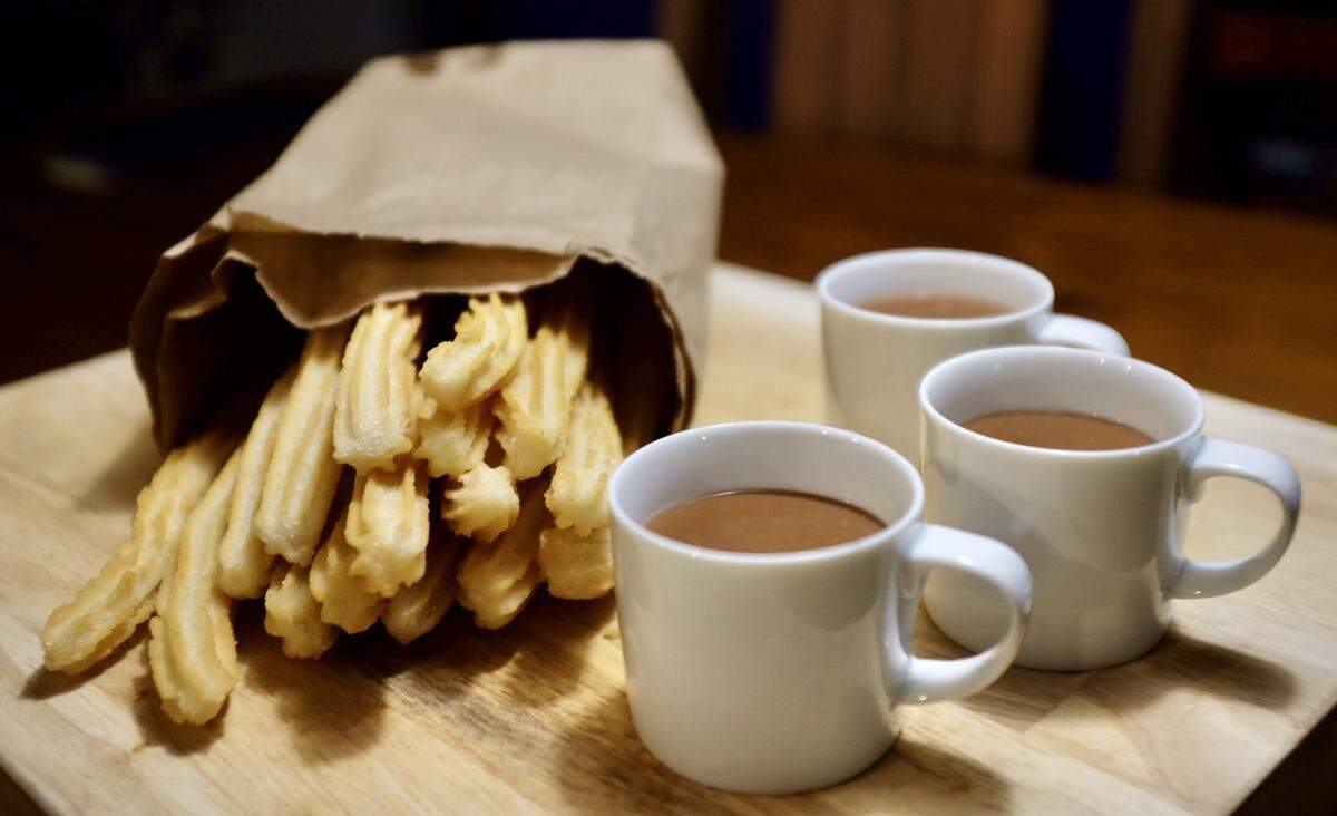 Churros and hot chocolate from La Palma Cuban restaurant
