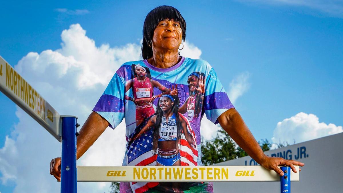 Miami Northwestern High track and field coach Carmen Jackson is looking forward to traveling to Paris, France to see three former Bulls competing in the Summer Olympic Games. This is Jackson on the school’s track in Miami, Florida on Wednesday, July 17, 2024.