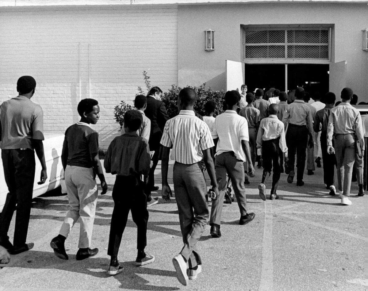 Students enter Nautilus Junior High in Miami Beach in 1970.