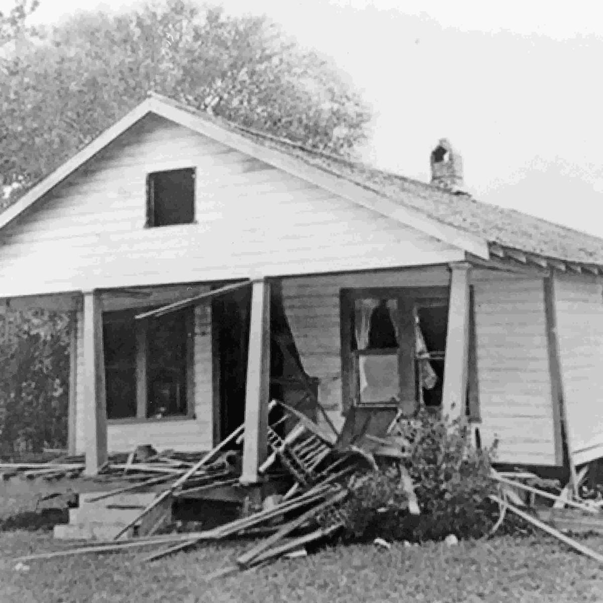 Courtesy of the Harry T. Moore Museum: Pictured on Dec. 11, 2021, in Mims, Florida, is a photo of the Moore home after the bombing on Christmas in 1951. The Moore Museum holds memorabilia that reflects the years since the killing of the Moores, and their legacy. Harry T. & Harriette V. Moore were the first Civil Rights leaders killed in the U.S.