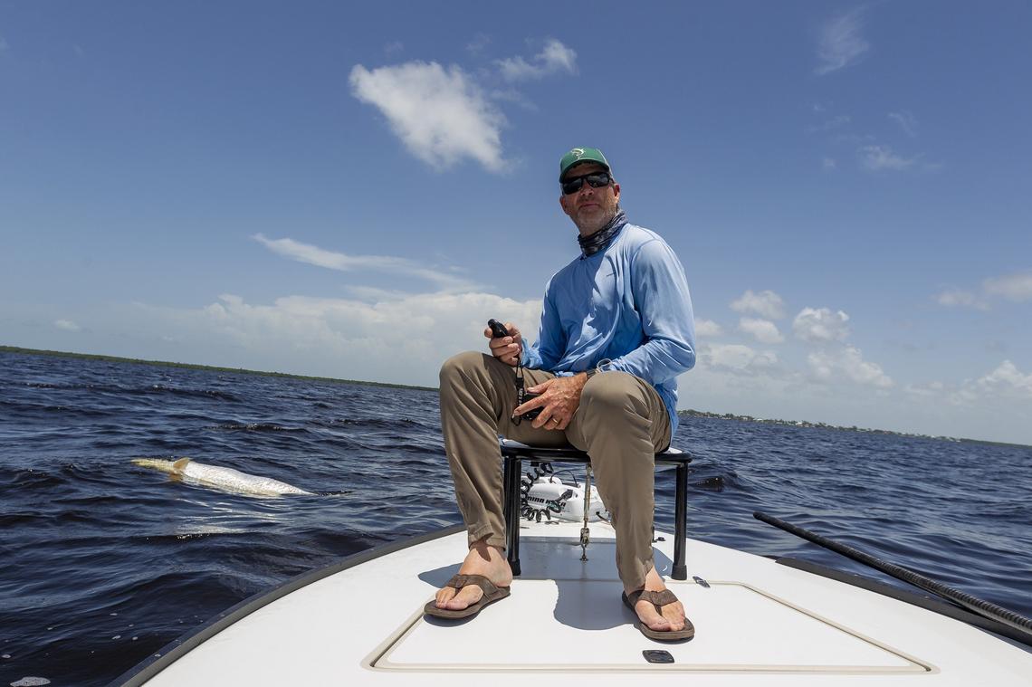 Capt. Chad Huff found a ‘trophy fish,’ an 80- to 100-pound tarpon, floating dead last week near Ding Darling National Wildlife Refuge in Sanibel, where some of the worst fish kills have occurred since a red tide appeared off Southwest Florida in October.