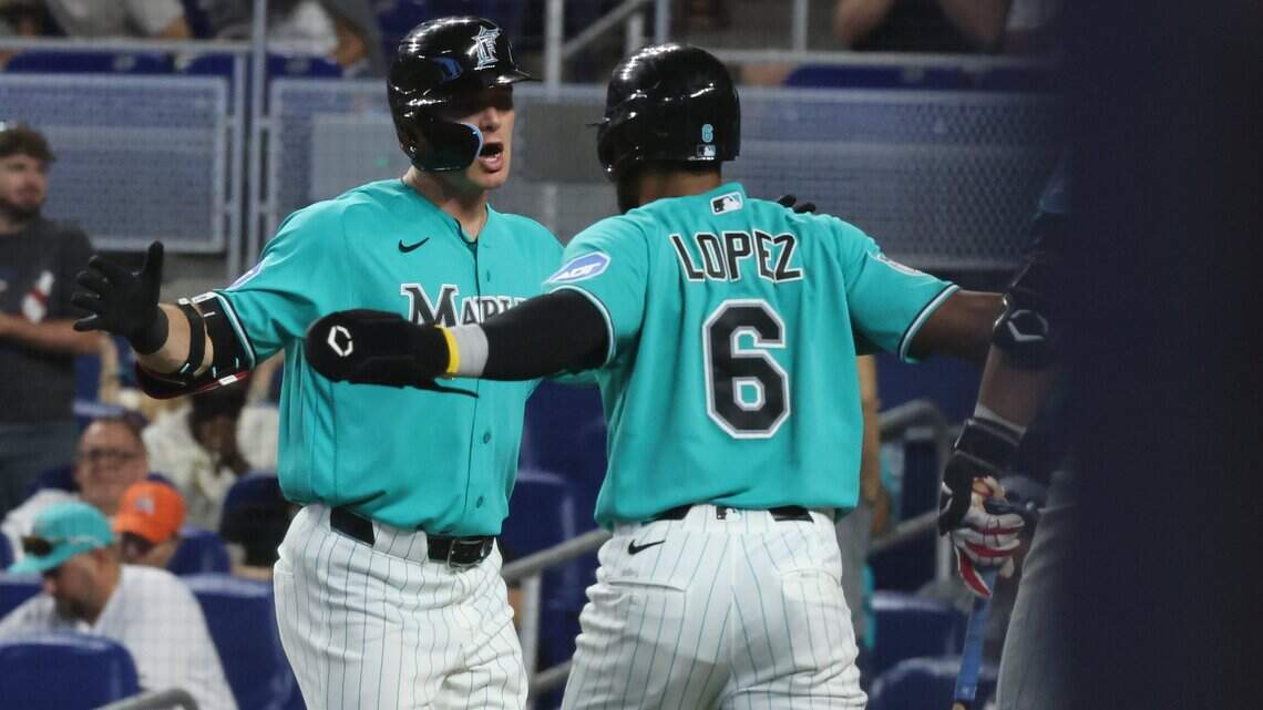 Griffin Conine homers twice as Marlins erupt for 14 hits, take series from Angels