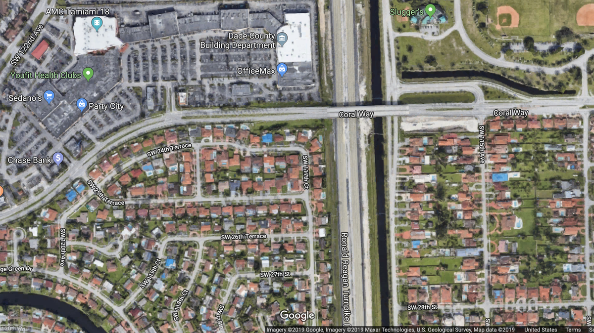 One eastbound and westbound lane of traffic on Coral Way between SW 114th Avenue and SW 122nd Avenue will be closed Monday through Friday from 9:00 am to 3:30 pm. The closure is expected to last until the end of January.
