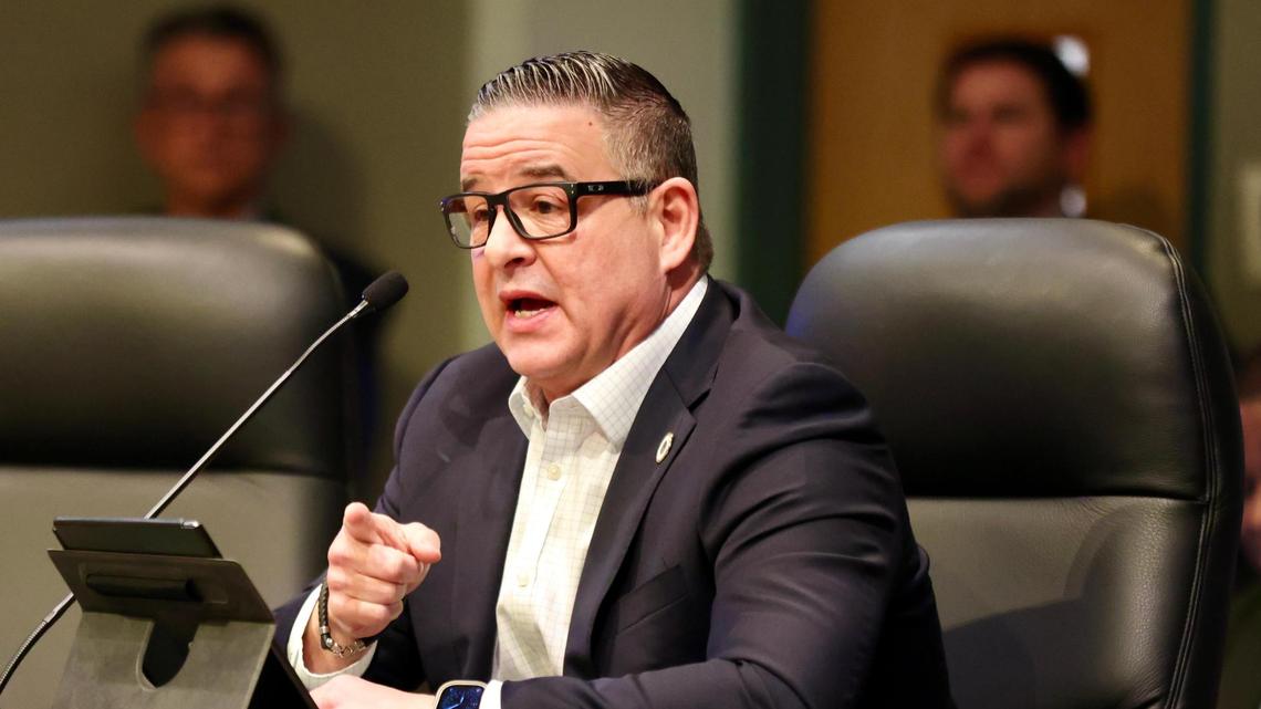 City Manager Arthur Noriega gives his remarks during a special commission meeting regarding the city’s budget at Miami City Hall on Monday, December 11, 2023.
