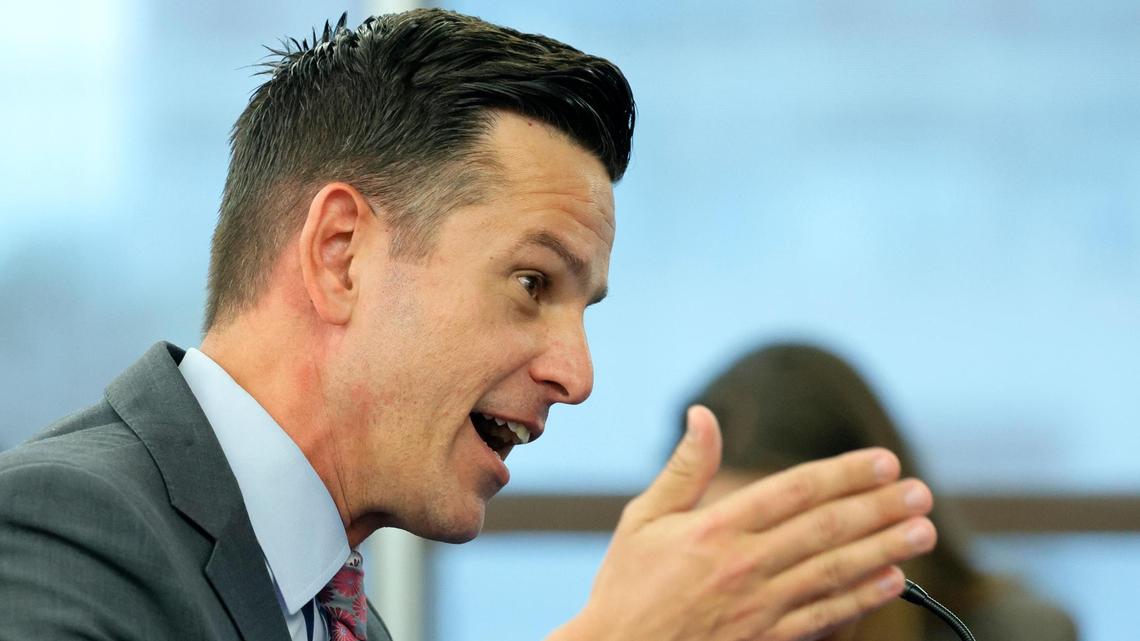 Henry Mack, who was named acting president of Broward College on Tuesday, Oct. 3, 2023, is interviewed by the college’s board of trustees at the Fort Lauderdale campus on Tuesda.y. Mack is an education lobbyist, a former Broward College administrator, a former state education chancellor and a recent finalist for the presidency at Florida Gulf Coast University in Fort Myers. (Amy Beth Bennett / South Florida Sun Sentinel)