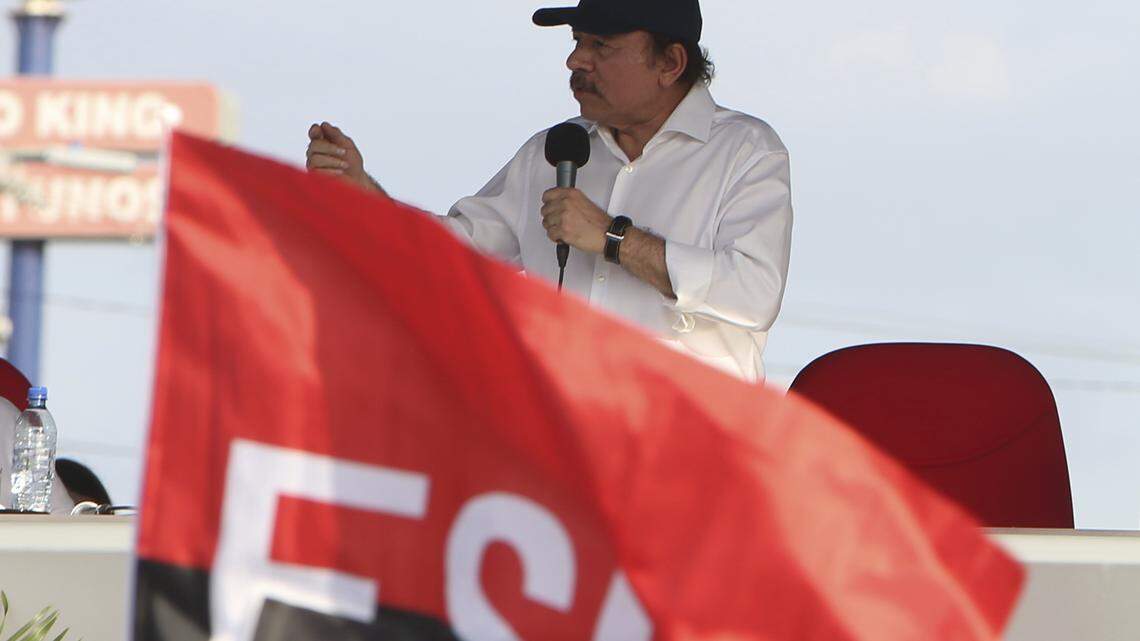 In this file photo, Nicaragua's President Daniel Ortega speaks to supporters at Las Victorias square in Managua, Nicaragua, on Monday, April 30, 2018. Ortega withdrew the social security overhaul that sparked deadly protests and agreed to meet with different sectors of society in a national dialogue mediated by the Catholic Church.