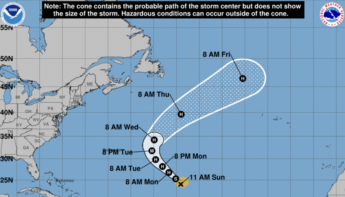 National Hurricane Center’s forecast map for Tropical Storm Nigel on Sunday, Sept. 17, 2023.