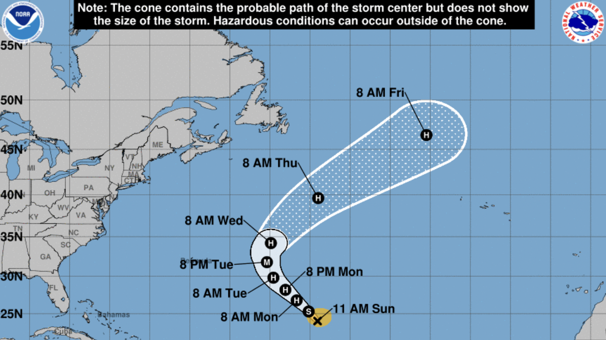 National Hurricane Center’s forecast map for Tropical Storm Nigel on Sunday, Sept. 17, 2023.