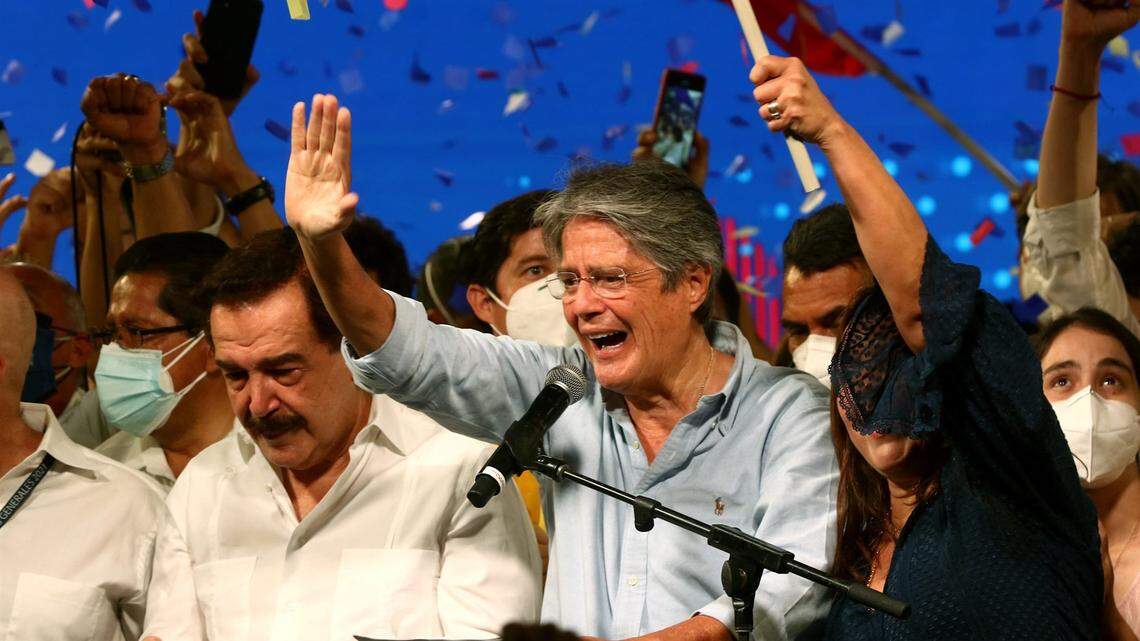 Guillermo Lasso, a banker elected president of Ecuador on April 11, celebrates his runoff victory.