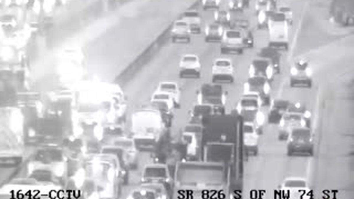 The 6:17 a.m. crash south of Northwest 74th Street still caused major traffic problems at 7:28 a.m.