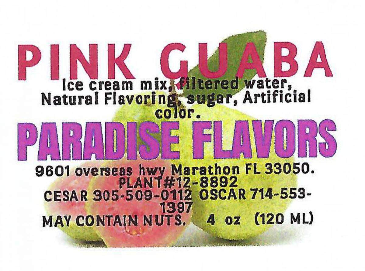 The label for Pink Guaba flavored ice cream bars from Paradise Flavors.