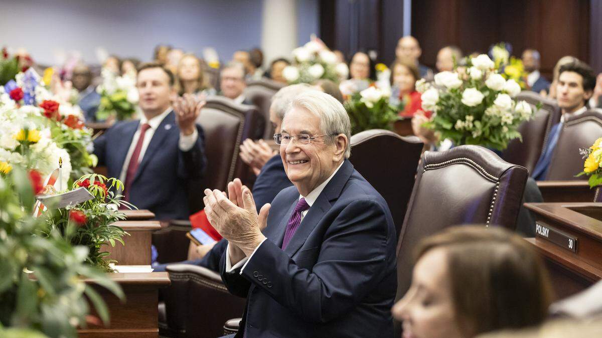 Sen. Don Gaetz, R-Niceville, claps during the first day of the legislative session at the Florida State Capitol on Tuesday, March 4, 2025, in Tallahassee, Fla.