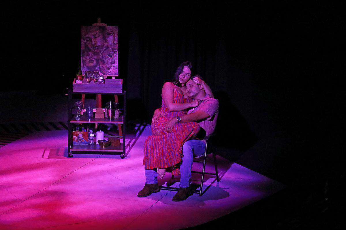 Allie Beltran as Megan and Ryan Didato as her husband, Scott, in “The Girl On The Train” at Actors’ Playhouse, Coral Gables.