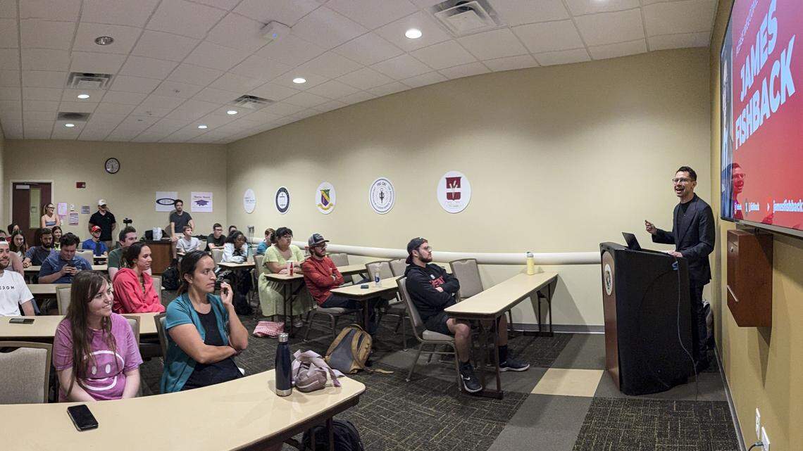 James Fishback, (R) Republican candidate for governor, spoke in Tampa on Oct. 6, 2025.