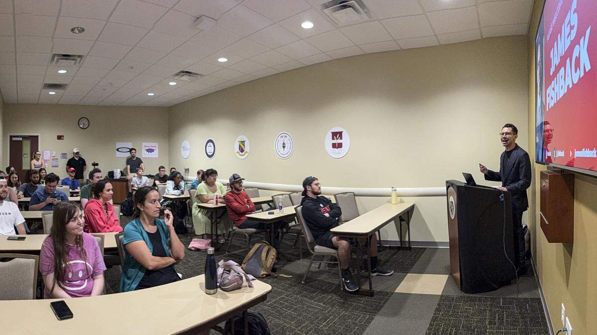 James Fishback, (R) Republican candidate for governor, spoke in Tampa on Oct. 6, 2025.