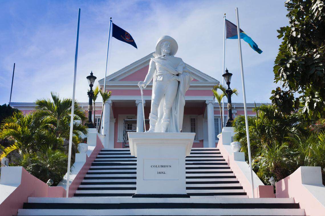 A statue of Christopher Columbus stands at Government House in Bahamas, New Providence Island, Nassau.