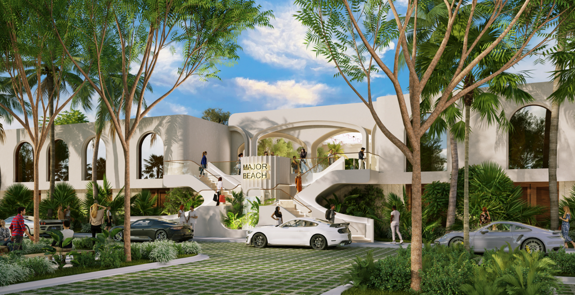 A rendering shows the entrance of a proposed project at the current site of Nikki Beach in Miami Beach.