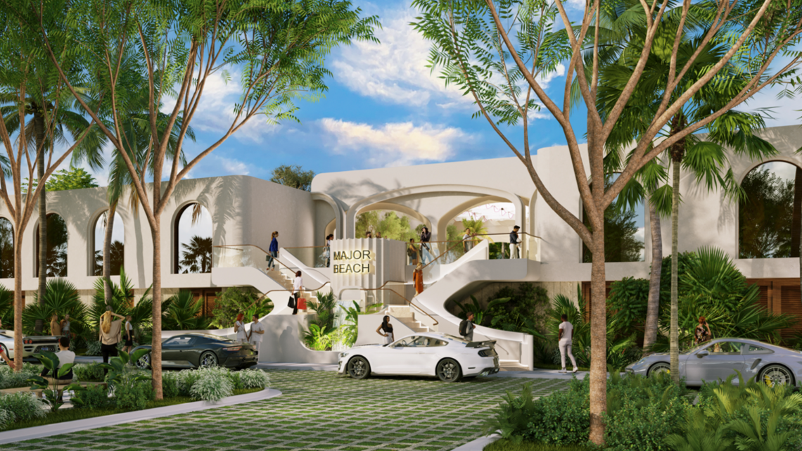 A rendering shows the entrance of a proposed project at the current site of Nikki Beach in Miami Beach. A rendering shows the entrance of a proposed project at the current site of Nikki Beach in Miami Beach.