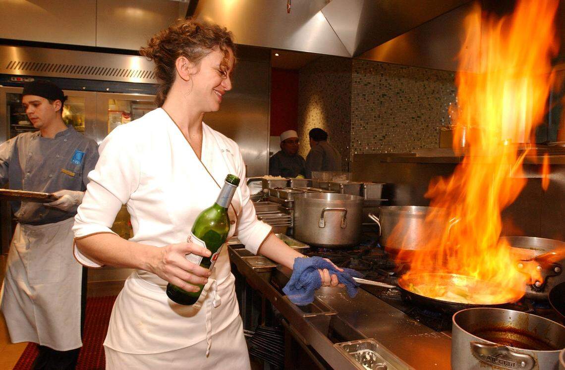 In 2003, celebrity chef Michelle Bernstein, chef at Azul in the Mandarin Oriental, cooks carmelized fennel.