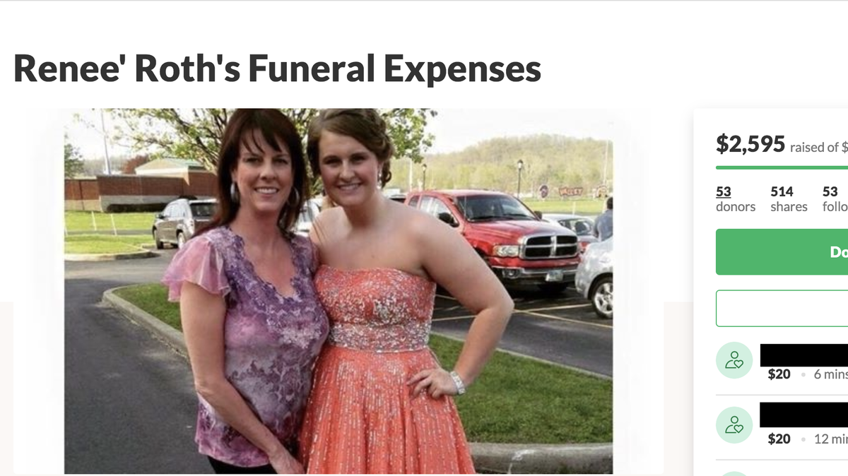 A screenshot of the GoFundMe Renee Roth’s daughter, Rebekah, created to cover her mother’s funeral expenses.
