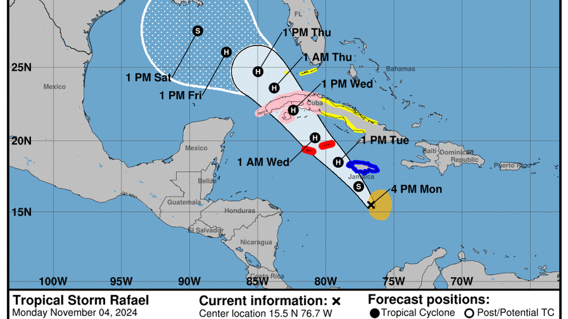 Tropical Storm Rafael could hit Cuba as Cat 2 hurricane. Squalls possible for Florida Keys